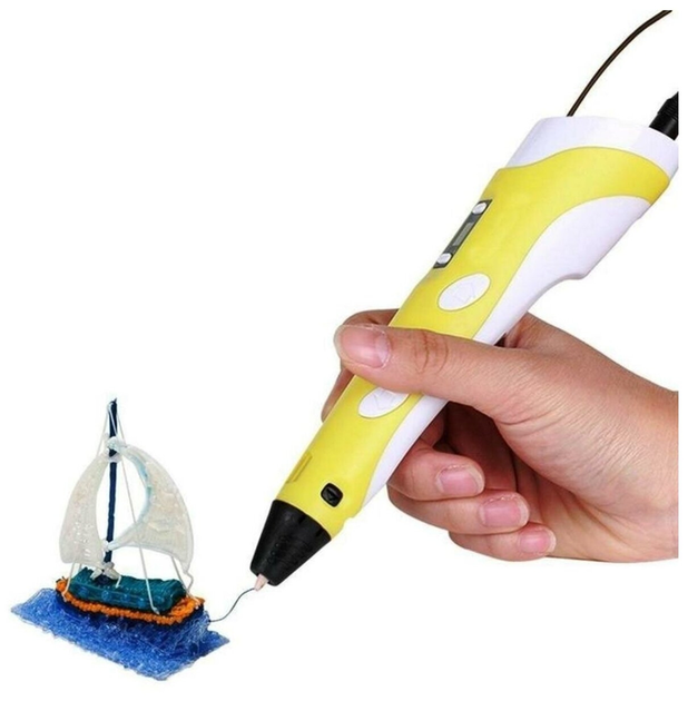 3D ручка c LCD дисплеем 3DPen Hot Draw 3 Yellow+Досточка+Ножницы+Комплект эко пластика для рисования 209 метров - изображение 9
