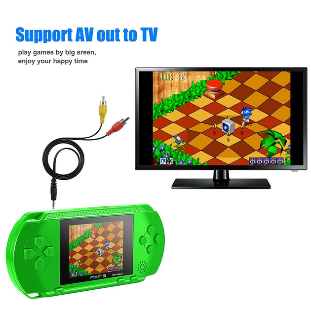Портативная игровая ретро приставка с LCD экраном 2.7" UTM PXP3 16bit с подключением к ТВ + картридж с играми Зеленая - изображение 4