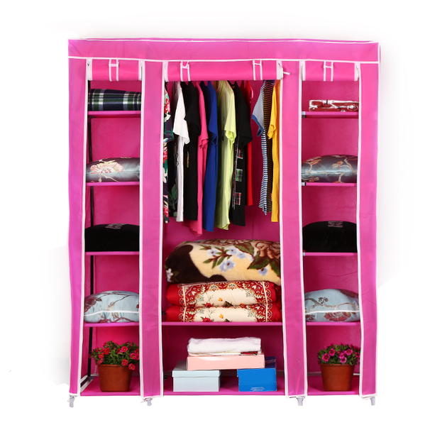 Складной тканевый шкаф для одежды HCX Storage Wardrobe 68150 с металлическим каркасом, 175см высота Розовый - Фото 5 Складной тканевый шкаф для одежды HCX Storage Wardrobe 68150 с металлическим каркасом, 175см высота Розовый - изображение 5