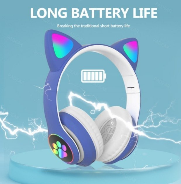 Наушники c кошачьими ушками CAT BL 4.2 c RGB подсветкой и MP3 плеером MicroSD, FM Синие - изображение 2