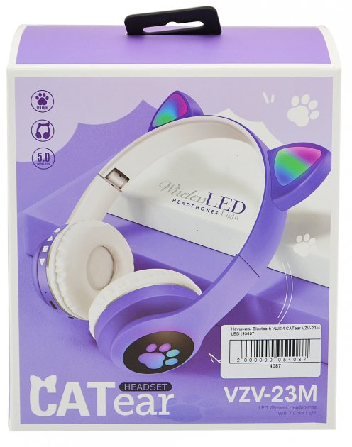Полноразмерные наушники беспроводные Cat Headset M23 Bluetooth с RGB подсветкой и кошачьими ушками Hi-Fi Stereo Синие Blue - изображение 3