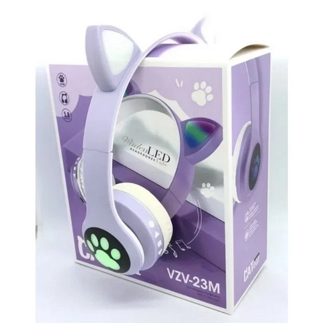 Повнорозмірні бездротові навушники Cat Headset M23 Bluetooth з RGB підсвічуванням і котячими вушками Hi-Fi Stereo Purple - зображення 4