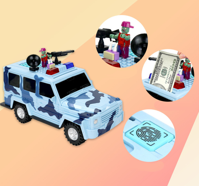 Дитяча скарбничка з кодовим замком та відбитком пальця Smart Kids Cash Car військова машина Синій - Фото 2 Дитяча скарбничка з кодовим замком та відбитком пальця Smart Kids Cash Car військова машина Синій - зображення 2
