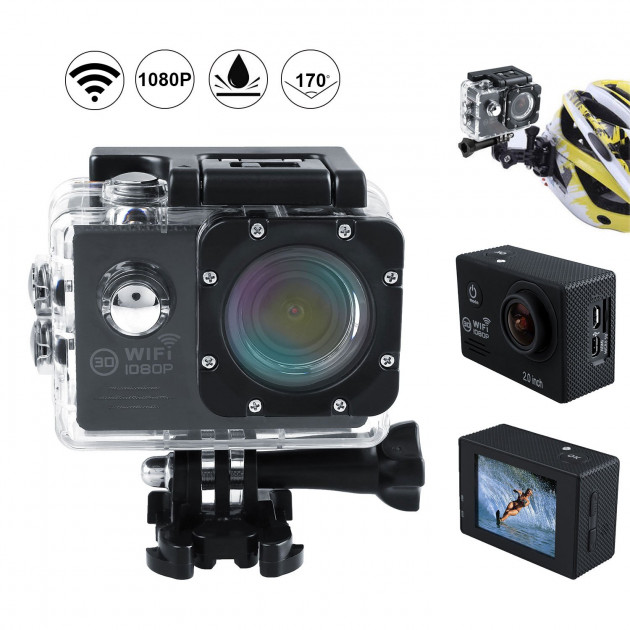 Экшн камера с аквабоксом для подводной съёмки водонепроницаемая Action camera SJR700 UltraHD Черная + Гибкий штатив - изображение 20