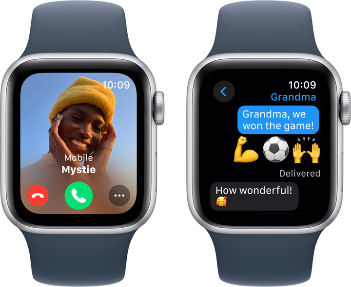 Smartwatch Apple Watch SE (2023) GPS 40mm Silver Aluminium Case with Storm Blue Sport Band - M/L (MRE23) - obraz 4