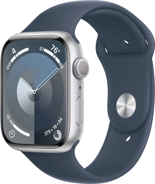 Smartwatch Apple Watch Series 9 GPS 45mm Silver Aluminium Case with Storm Blue Sport Band - S/M (MR9D3) - obraz 1