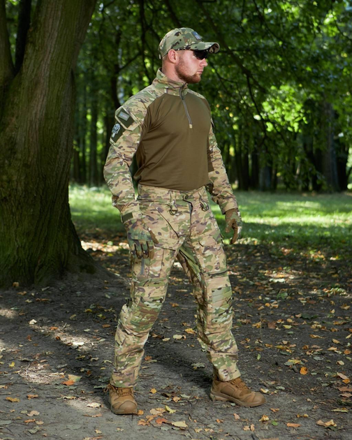 Військова тактична форма Мультикам з наколінниками, літня військова форма мультикам Multicam костюм демісезонний 60 - зображення 1