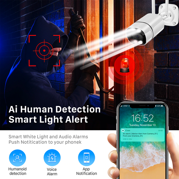 Камера видеонаблюдения Camera C16 TUYA APP WIFI IP 3.0 mp Уличная - Фото 7 Камера видеонаблюдения Camera C16 TUYA APP WIFI IP 3.0 mp Уличная - изображение 7