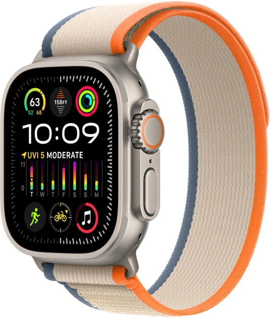 Smartwatch Apple Watch Ultra 2 GPS + Cellular 49mm Titanium Case with Orange/Beige Trail Loop - M/L (MRF23) - obraz 1
