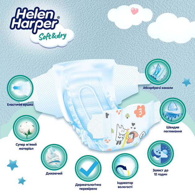 Підгузки Helen Harper Soft&Dry New Midi (3) 6-10 кг 54 шт (5411416060116) - зображення 5