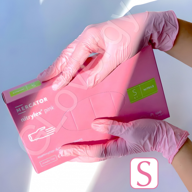 Рукавички нітрилові Nitrylex Pink розмір S рожеві 100 шт - зображення 1