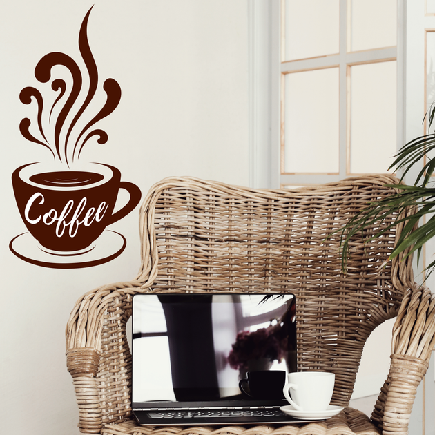 Наклейка Happy Pocket Чашка кави Завитки 30*60 см (декор кав'ярні coffee наклейки для кухні) матова Коричневий (HP-006-800M) - зображення 3