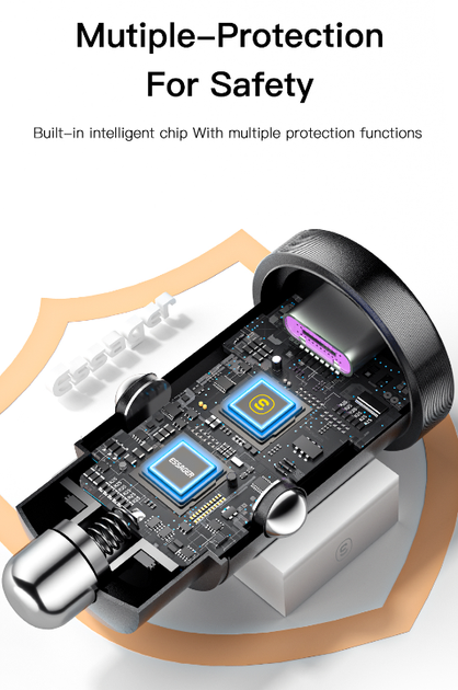 Автомобильное зарядное устройство Essager ES-CC07 30W USB+Type-C PD+QC3.0 Черный - Фото 3 Автомобильное зарядное устройство Essager ES-CC07 30W USB+Type-C PD+QC3.0 Черный - изображение 3