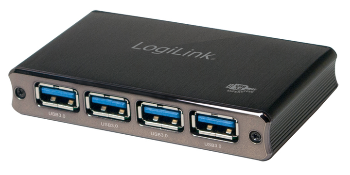 USB Hub Logilink na 4 porty USB 3.0 z zasilaczem czarny (4052792043662) - obraz 1