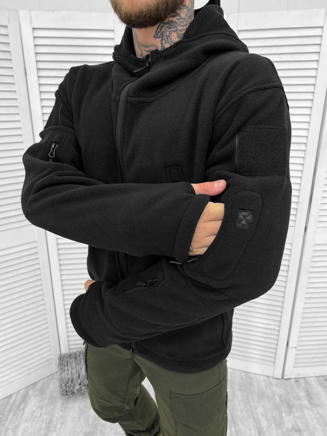 Мужская черная флисовая кофта с капюшоном размер 2XL - изображение 2