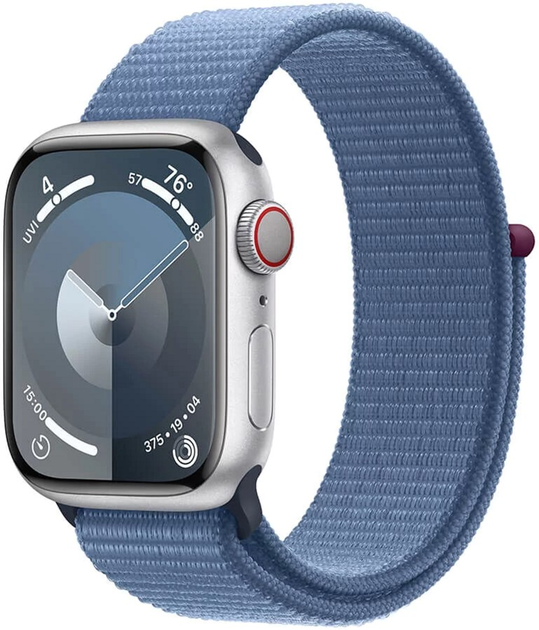 Smartwatch Apple Watch Series 9 GPS + Cellular 41mm Silver Aluminium Case with Winter Blue Sport Loop (MRHX3) - obraz 1