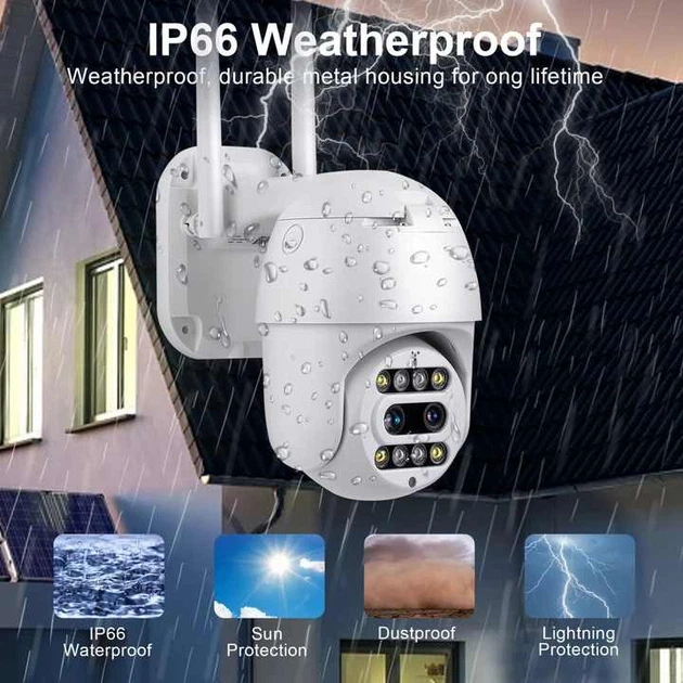 Уличная камера видеонаблюдения с двумя объективами WIFI Smart S26CF-PTZ 2Mп, APP Carecampro, ночная съёмка, интерком, 8х Zoom - изображение 5