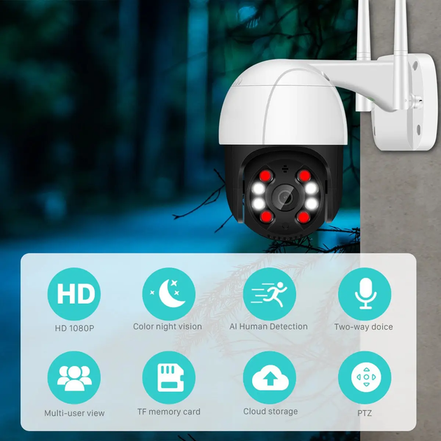 Уличная камера видеонаблюдения WIFI Istil 4Mп, APP iCSee, ночная съёмка, вращение PTZ + Карта памяти 64 Гб - изображение 3