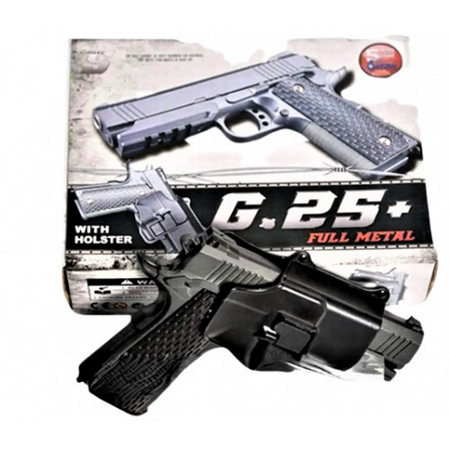 Дитячий пістолет на кульках "Colt 1911 Rail" Galaxy G25+ метал чорний з кобурою - зображення 1