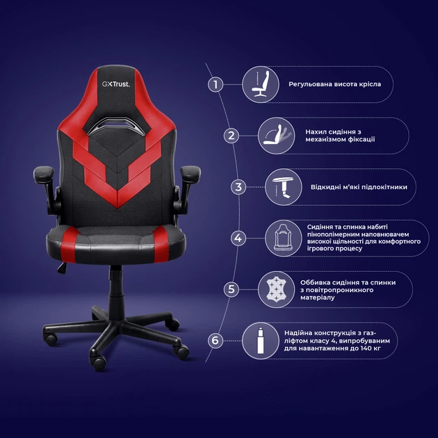 Fotel dla graczy Trust GXT703R RIYE Black/Red (8713439249866) - obraz 12