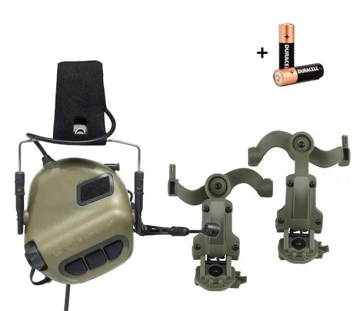 Активні навушники Earmor M32 MOD3 + Кріплення на шолом "Чебурашка" OD/Олива - зображення 1