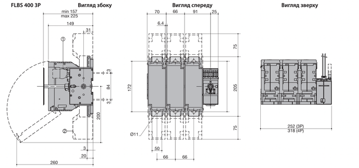 Запобіжник-вимикач-роз'єднувач 3P 400A 400V NH2 [4661803] FLBS ETI - зображення 2