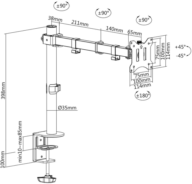 Uchwyt biurkowy DIGITUS Single Monitor Clamp Mount (DA-90399) - obraz 9