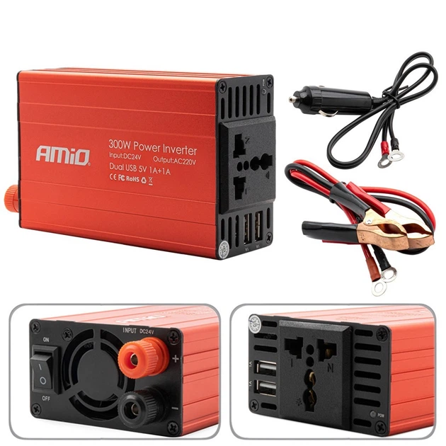 Преобразователь напряжения AMiO PI04 24В/230В 300Вт/600Вт 2xUSB - Фото 1 Преобразователь напряжения AMiO PI04 24В/230В 300Вт/600Вт 2xUSB - изображение 1