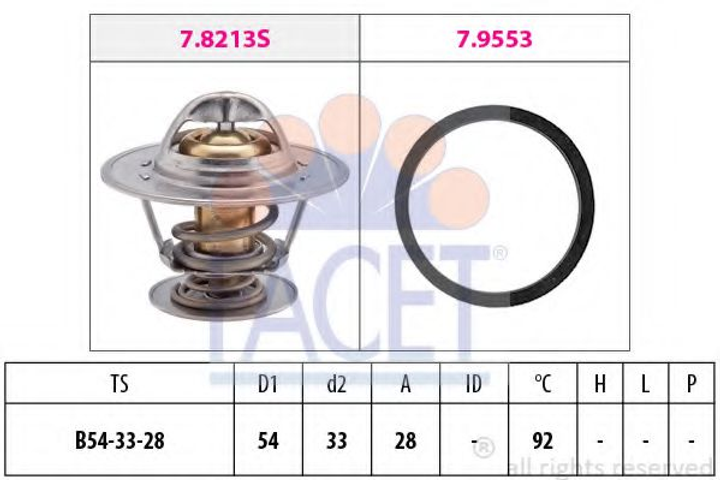 Термостат Opel Omega A/Ascona B/Ford Scorpio/Volvo S60/S70/V70 2.0-3.0 i/D -98 (92 C) Facet (78213) - зображення 1