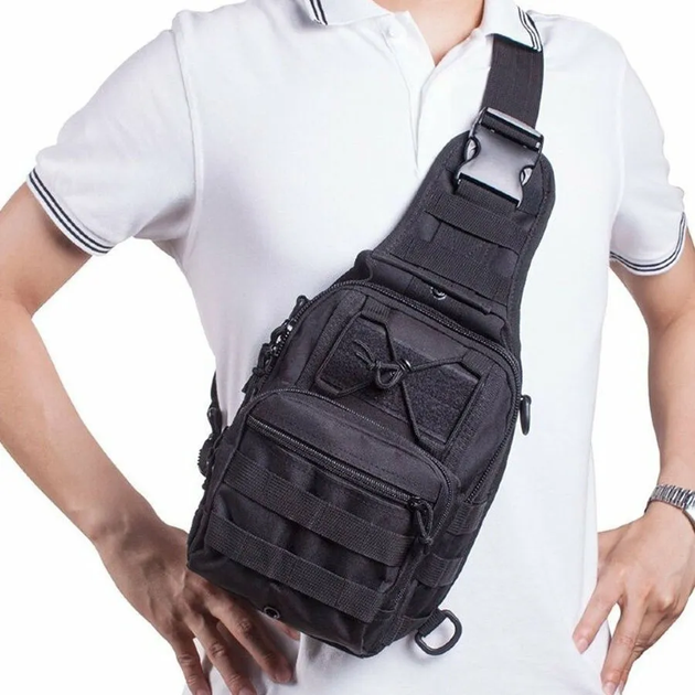 Нагрудная Сумка-Слинг на 8 л черная / Рюкзак однолямный Cordura 1000D 53 х 22 х 18 см - изображение 1