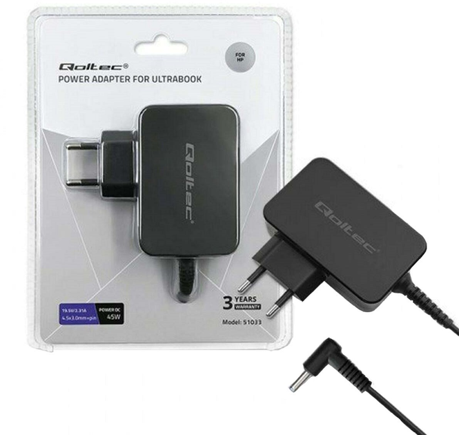 Zasilacz Qoltec do laptopa HP 19.5 V / 45 W Czarny (5901878510330) - obraz 4
