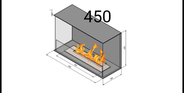 Біокамін вбудований трьохсторонній безрамочний 800*250*450 мм.Чорний - изображение 2