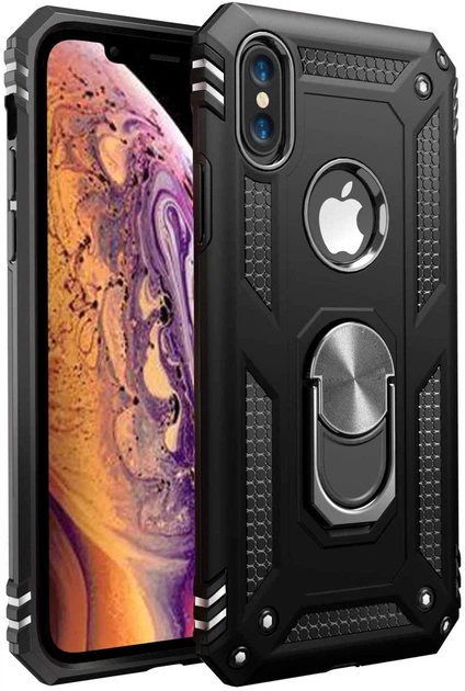 Чехол Shield для Iphone X бампер противоударный с подставкой Black - изображение 4