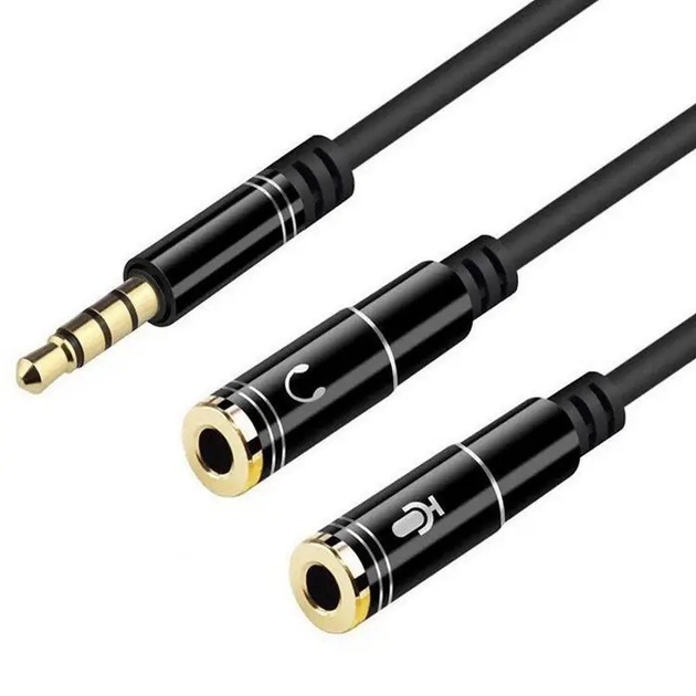 Аудио адаптер Переходник 2 in 1 Mini-Jack 3.5mm Аудио + Микрофон Кабель ...