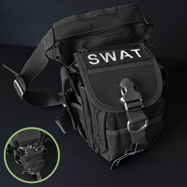 Тактична сумка на стегно SILVER KNIGHT Військова 28 х 27 см Нейлон Оксфорд 900D Чорний (TY-229) - зображення 1