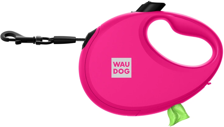 Поводок-рулетка для собак WAUDOG R-leash с контейнером для пакетов светоотражающая лента M до 20 кг 5 м Розовый (26287Collar) - изображение 3