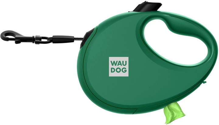 Поводок-рулетка для собак WAUDOG R-leash с контейнером для пакетов светоотражающая лента L до 40 кг 5 м Зеленый (262918Collar) - изображение 3