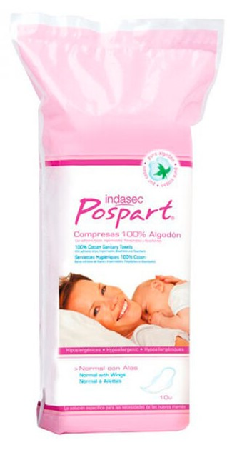 Післяполпгові прокладки Indasec Postpartum Feminine Hygiene Pads With Wings 10 шт (8410520050270) - зображення 1