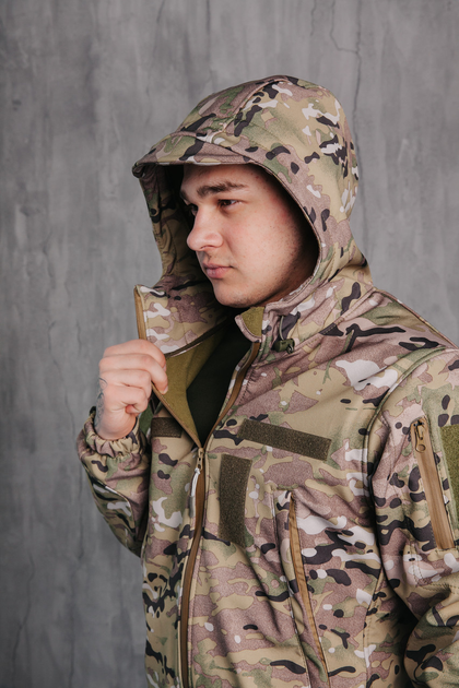 Куртка мужская Водонепроницаемая тактическая Soft shell мультикам (на молнии с капюшоном) Мультикам 2XL - изображение 2
