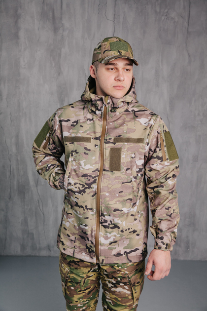 Куртка мужская Водонепроницаемая тактическая Soft shell мультикам (на молнии с капюшоном) Мультикам XL - изображение 1