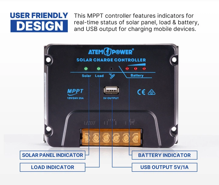 Контроллер заряда для солнечных батарей на ШИМ ATEM POWER 12/24В 20А, USB MPPT PWM - изображение 5
