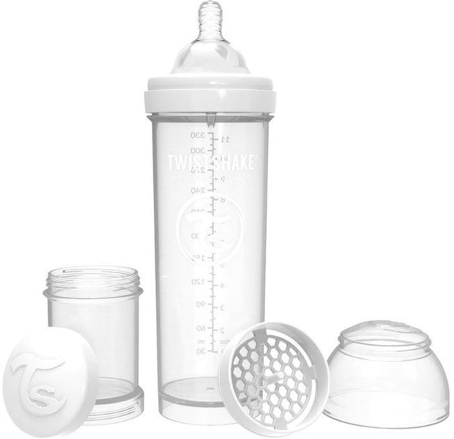 Butelka do karmienia antykolkowa Twistshake z silikonowym smoczkiem 330 ml biała (7350083120182) - obraz 1