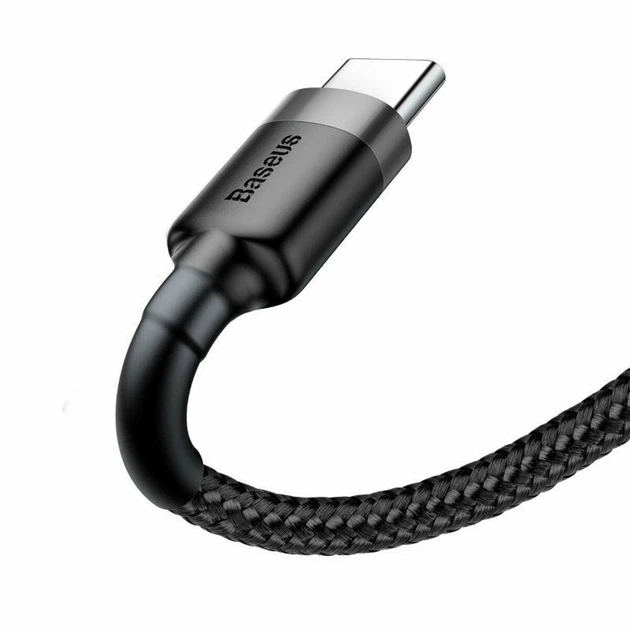 Кабель Baseus USB—Type-C 1м 3A Cafule Black-Grey (CATKLF-BG1) - Фото 4 Кабель Baseus USB—Type-C 1м 3A Cafule Black-Grey (CATKLF-BG1) - изображение 4
