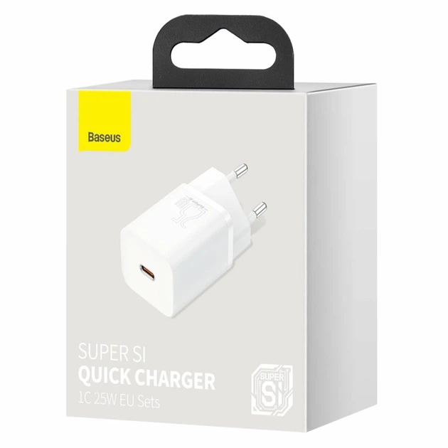 Мережевий швидкий зарядний пристрій на Type-C на 3A 25W блок живлення Charger EU White, Baseus (CCSP020102) - зображення 3