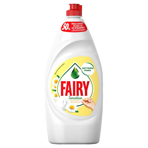 Płyn do mycia naczyń Fairy Sensitive Rumianek z witaminą E 900 ml (8001090118530) - obraz 1