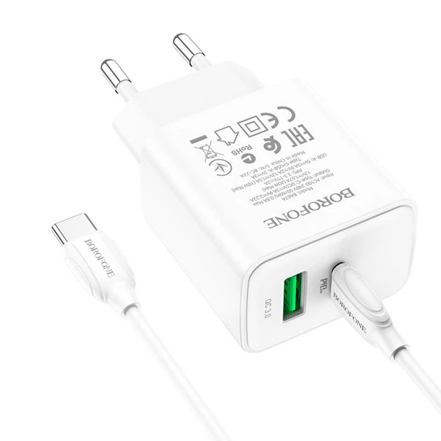 Сетевое ЗУ с кабелем Typ-C to Type-C BA67A 1xUSB\1XType-C PD 20WQC3.0 charger 3.0A charger White BA67ACCW - изображение 2