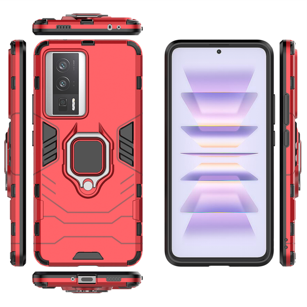 Чохол Fiji Ring для Xiaomi Poco F5 Pro броньований бампер із кільцем підставкою червоний - зображення 3