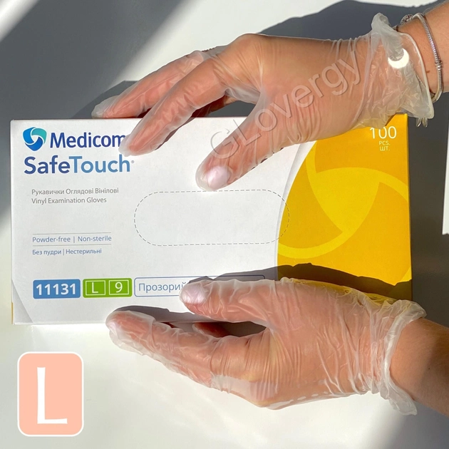 Рукавички вінілові Medicom SafeTouch розмір L прозорі 100 шт - зображення 1