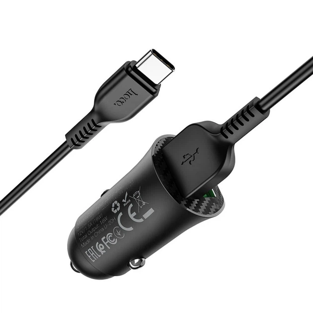 Автомобільний зарядний пристрій 2 USB швидка зарядка QC3.0 + кабель Type-C для телефона, Black, Hoco (6931474735089) - Фото 2 Автомобільний зарядний пристрій 2 USB швидка зарядка QC3.0 + кабель Type-C для телефона, Black, Hoco (6931474735089) - зображення 2