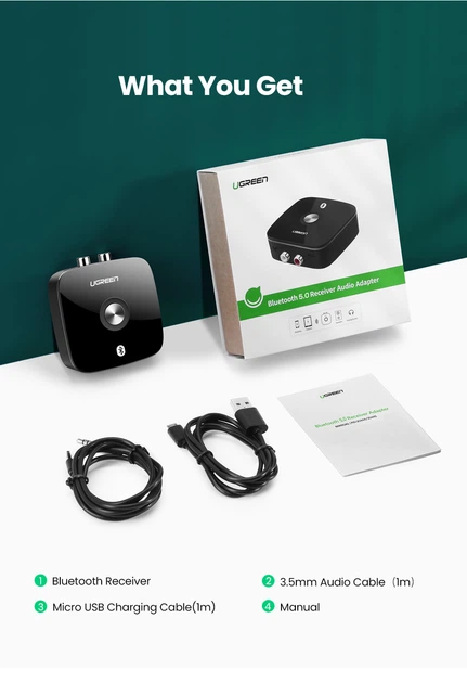 Аудио адаптер Bluetooth 5.0 UGREEN AUX receiver 2RCA + 3.5 mm Черный (10399) - изображение 10